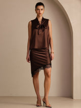 [Mørk Chokolade] SilkSilky-DK Sleeveless Tie Neck Camisole Top 007