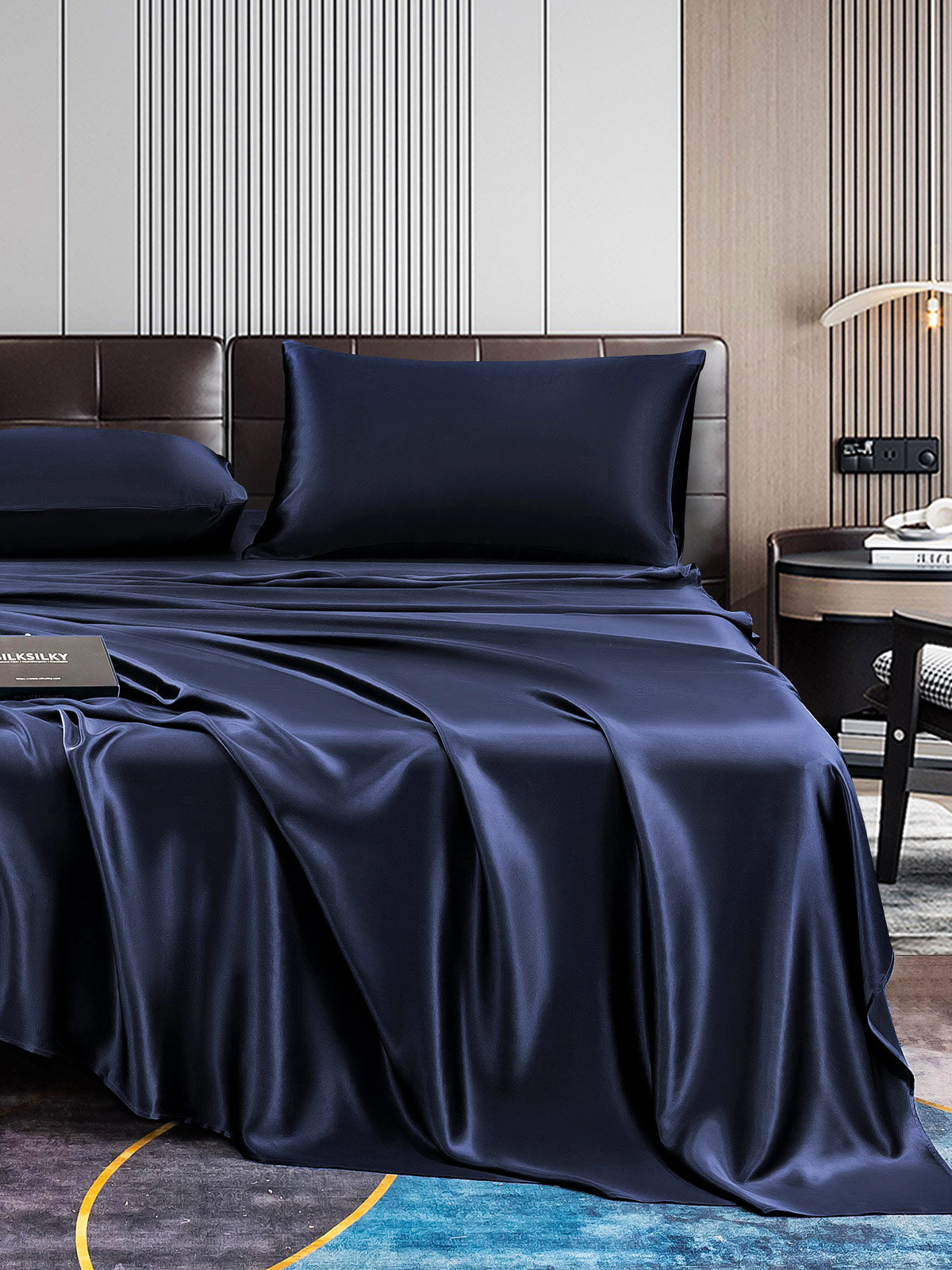 [Mørkeblå] SilkSilky-DK 22Momme Bedding Set 004