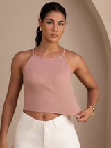 [Lyserød] SilkSilky-DK Sleeveless Crew Neck Camisole Top 004