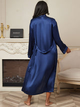 [Mørkeblå] SilkSilky-DK Long Sleeve Dame Morgenkåbe 002