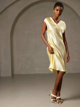[Gul] SilkSilky-DK Cap Sleeve V Neck Natkjole 006