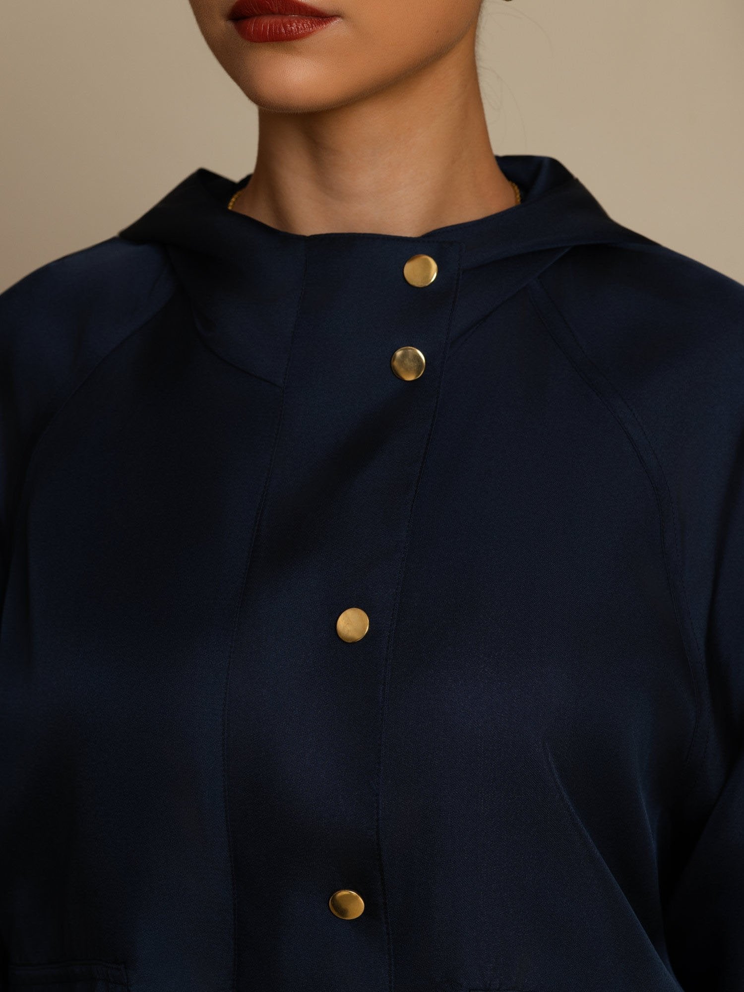 [Mørkeblå] SilkSilky-DK Langærmet Høj Hals Overtøj til Kvinder 006