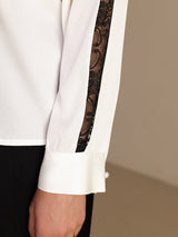 [Hvid] SilkSilky-DK Long Sleeve Keyhole Neck Damebluser 005