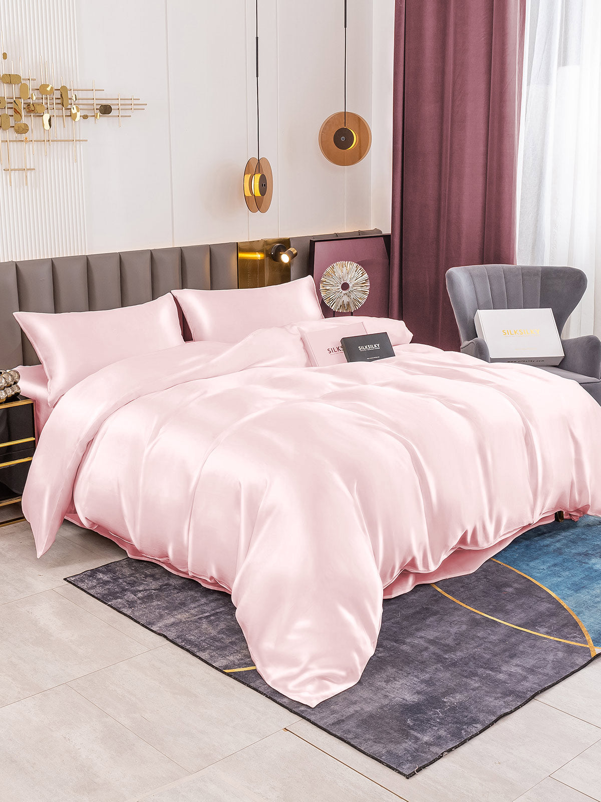 [Lyserød] SilkSilky-DK 19Momme Bedding Set 002