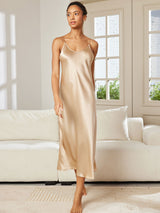 [Champagne] SilkSilky-DK Sleeveless V Neck Natkjole 004