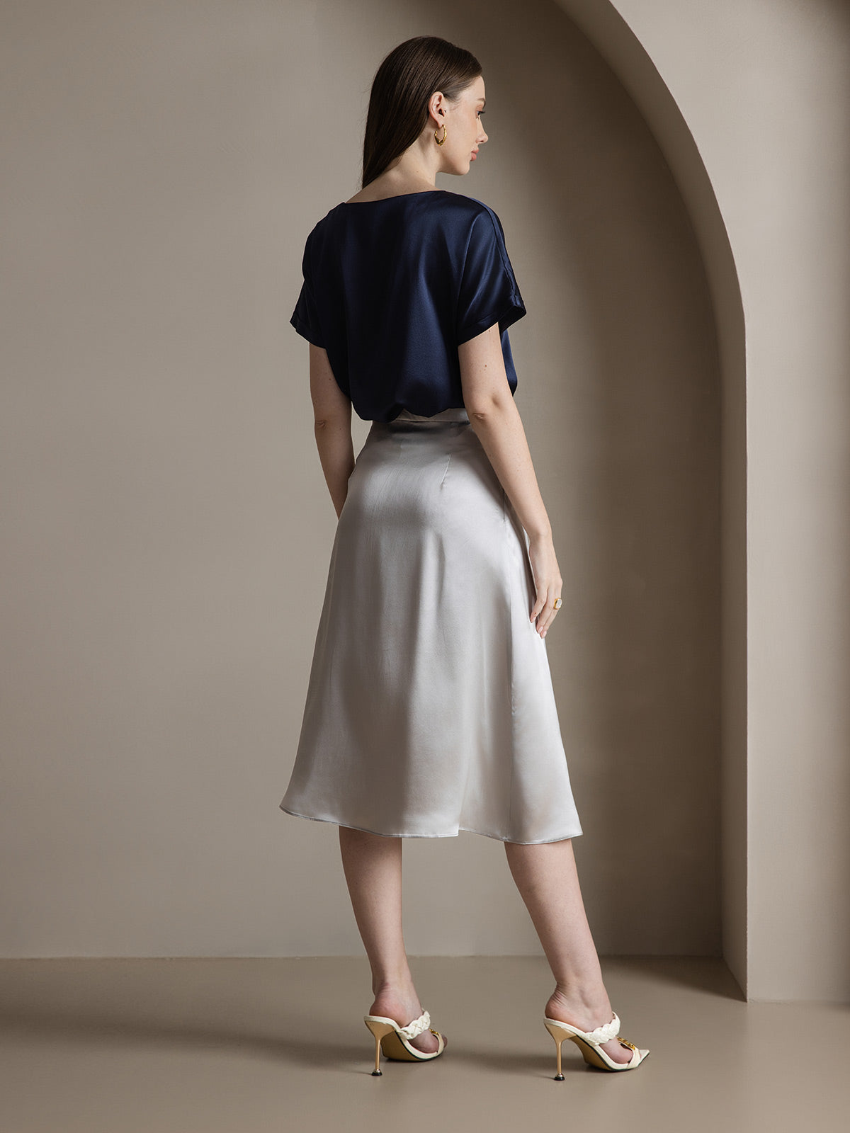 [Lysegrå] SilkSilky-DK 19Momme Silke Skirt 006