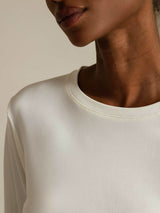 [Hvid] SilkSilky-DK Long Sleeve Crew Neck T-shirt til kvinder 004