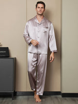 [Bleg Mauve] SilkSilky-DK Langærmet Notchkrage Pyjamas til Mænd 003