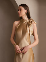 [Champagne] SilkSilky-DK Sleeveless Halter Kjole 004