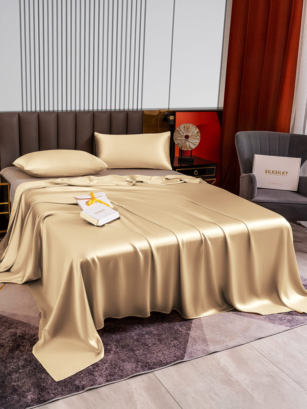 [Beige] SilkSilky-DK 22Momme Bedding Set 003