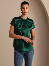 [Mørkegrøn] SilkSilky-DK Short Sleeve Blouse 003