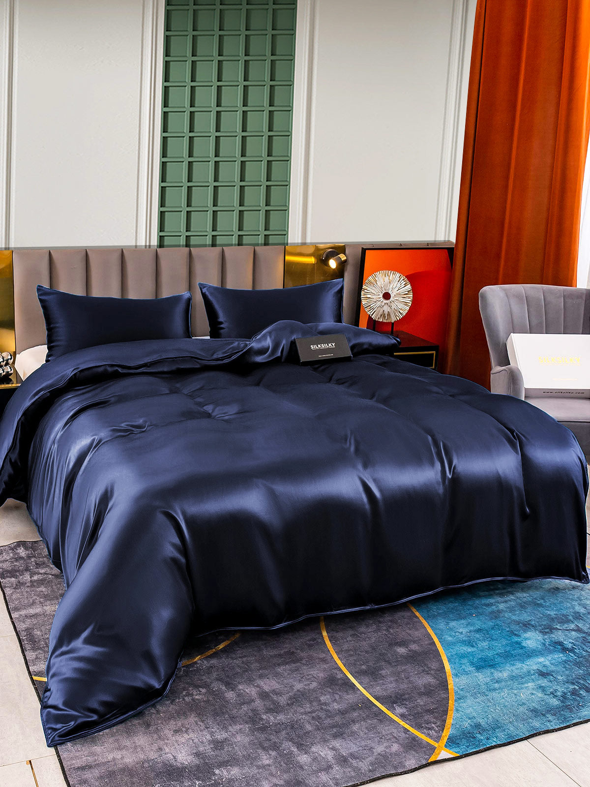 [Mørkeblå] SilkSilky-DK 25Momme Bedding Set 004