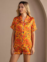 [Orange Ræv] SilkSilky-DK Short Sleeve Lapel Collar Dame Pyjamas 003