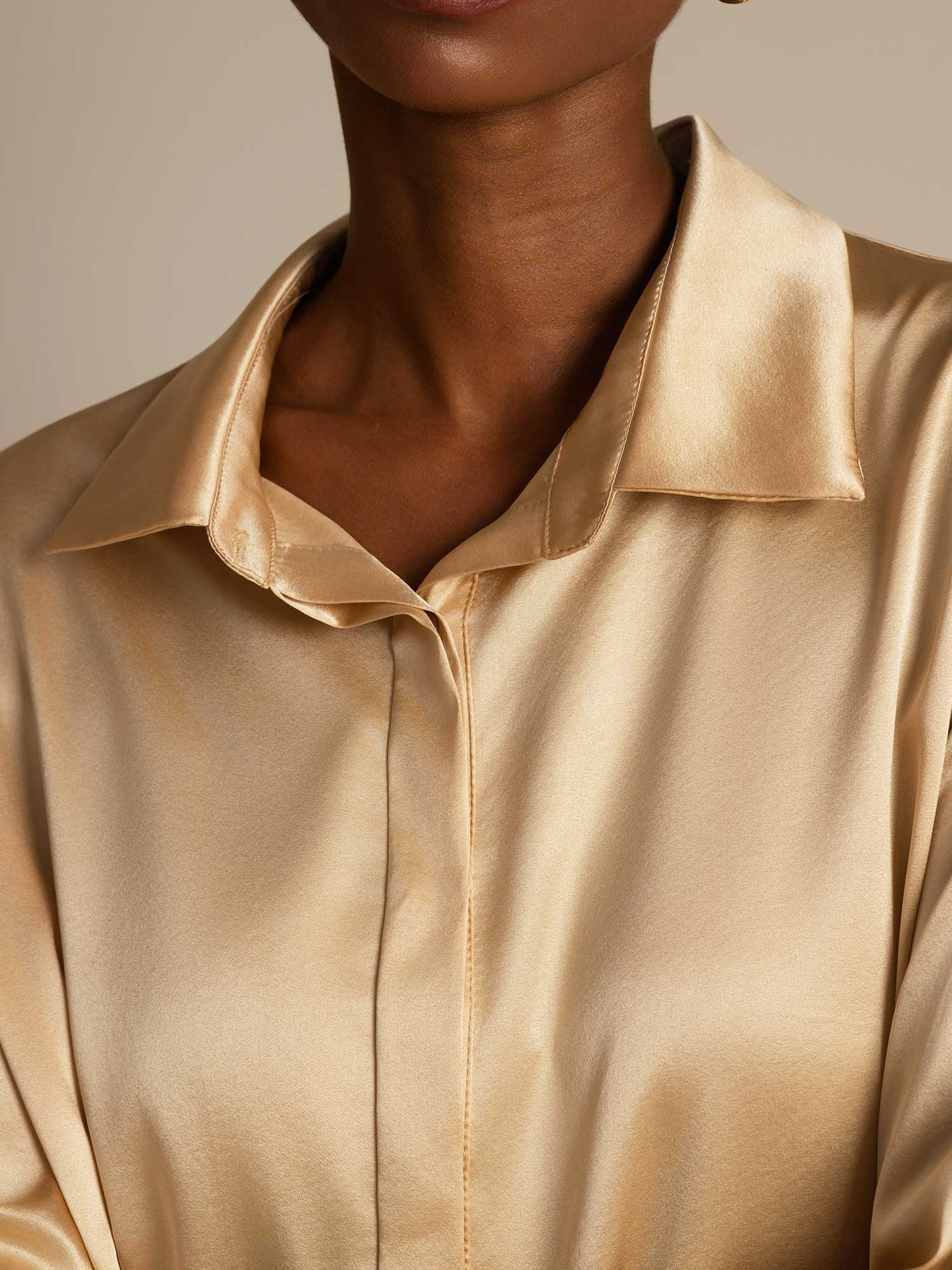 [Champagne] SilkSilky-DK 19Momme Silke Womens Shirt 006