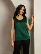 [Mørkegrøn] SilkSilky-DK Sleeveless Round Neck Camisole Top 004