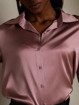 [Bleg Mauve] SilkSilky-DK 3/4 Sleeve Lapel Collar Dameskjorte 008