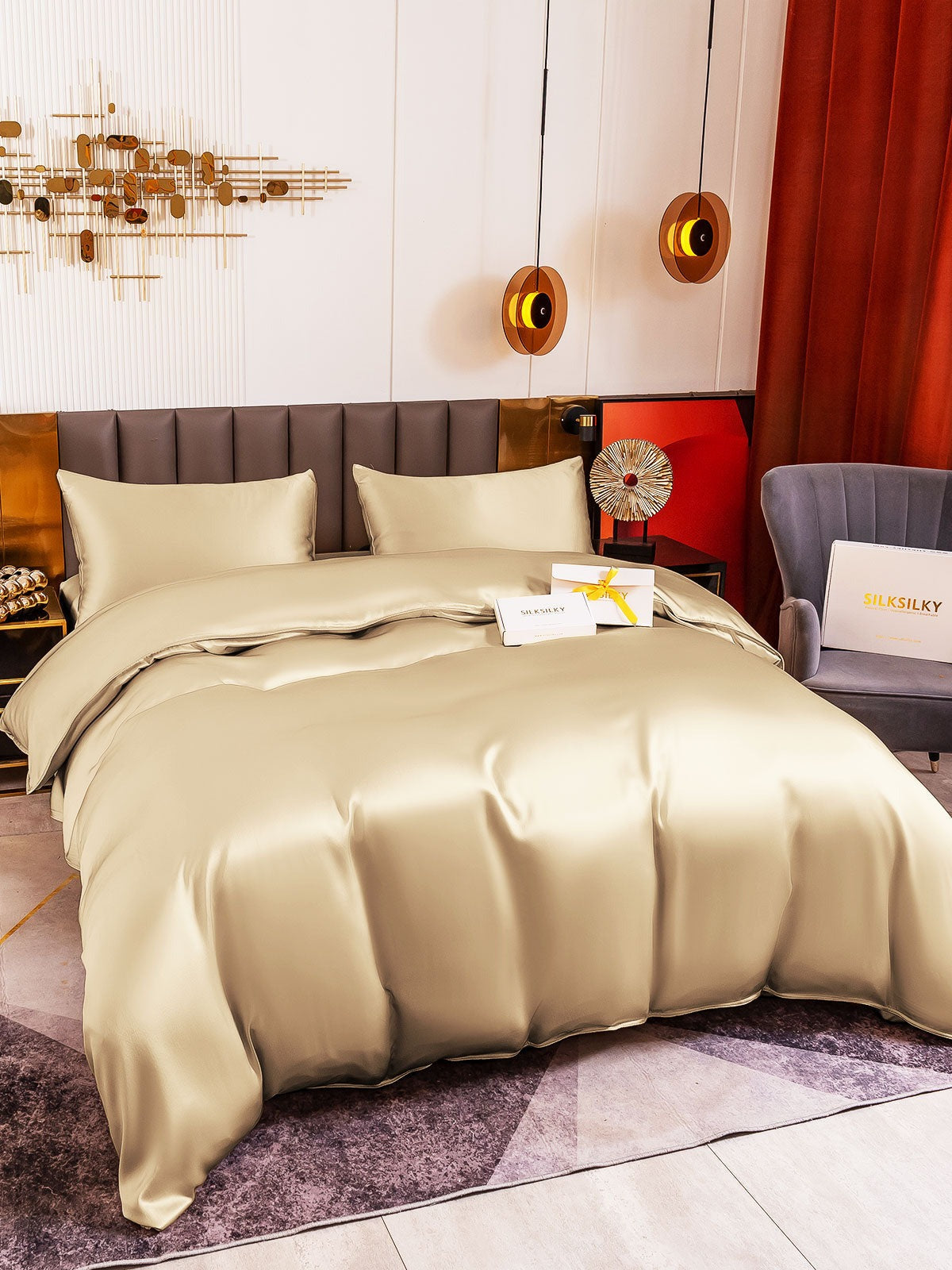 [Beige] SilkSilky-DK 19Momme Bedding Set 005