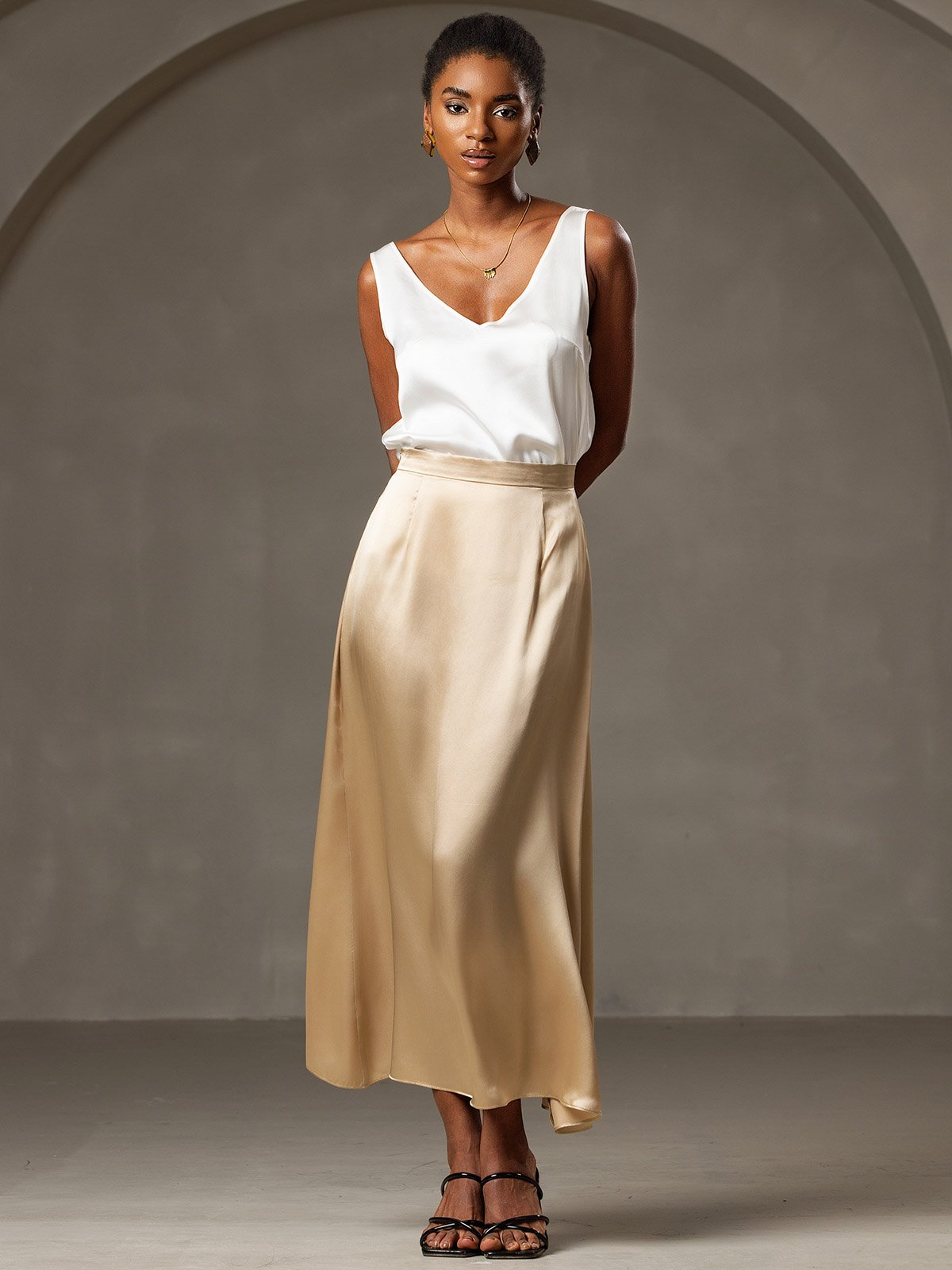 [Champagne] SilkSilky-DK 19Momme Silke Skirt 001