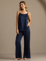 [Mørkeblå] SilkSilky-DK 19Momme Spaghetti Rem Dyb Rund Halsudskæring Camisole Sæt 006