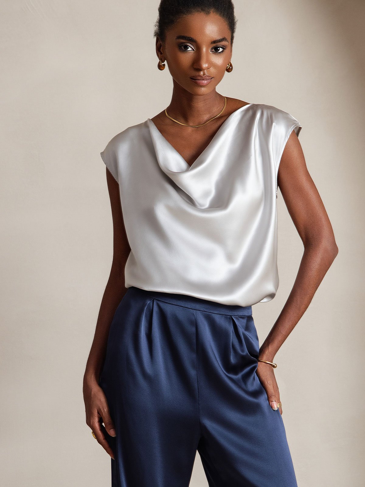 [Mørkeblå] SilkSilky-DK 19Momme Silke Womens Pants 005