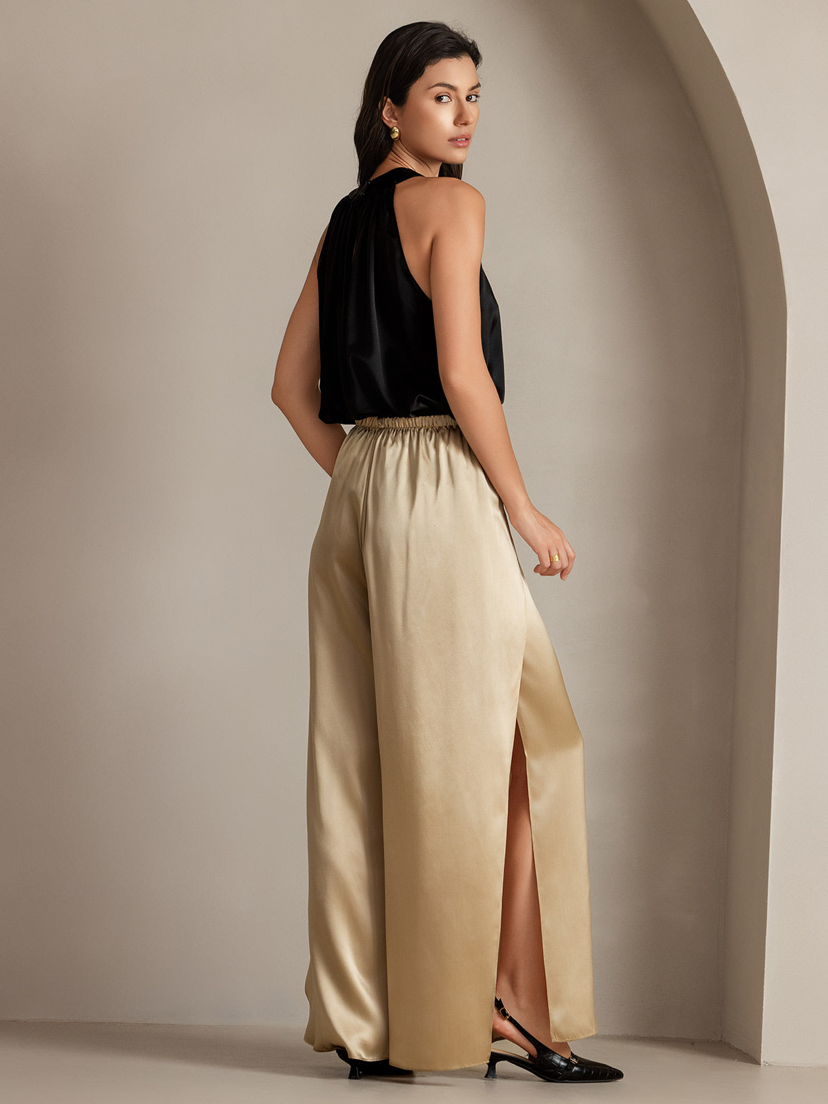 [Champagne] SilkSilky-DK 19Momme Silke Split Damebukser 009