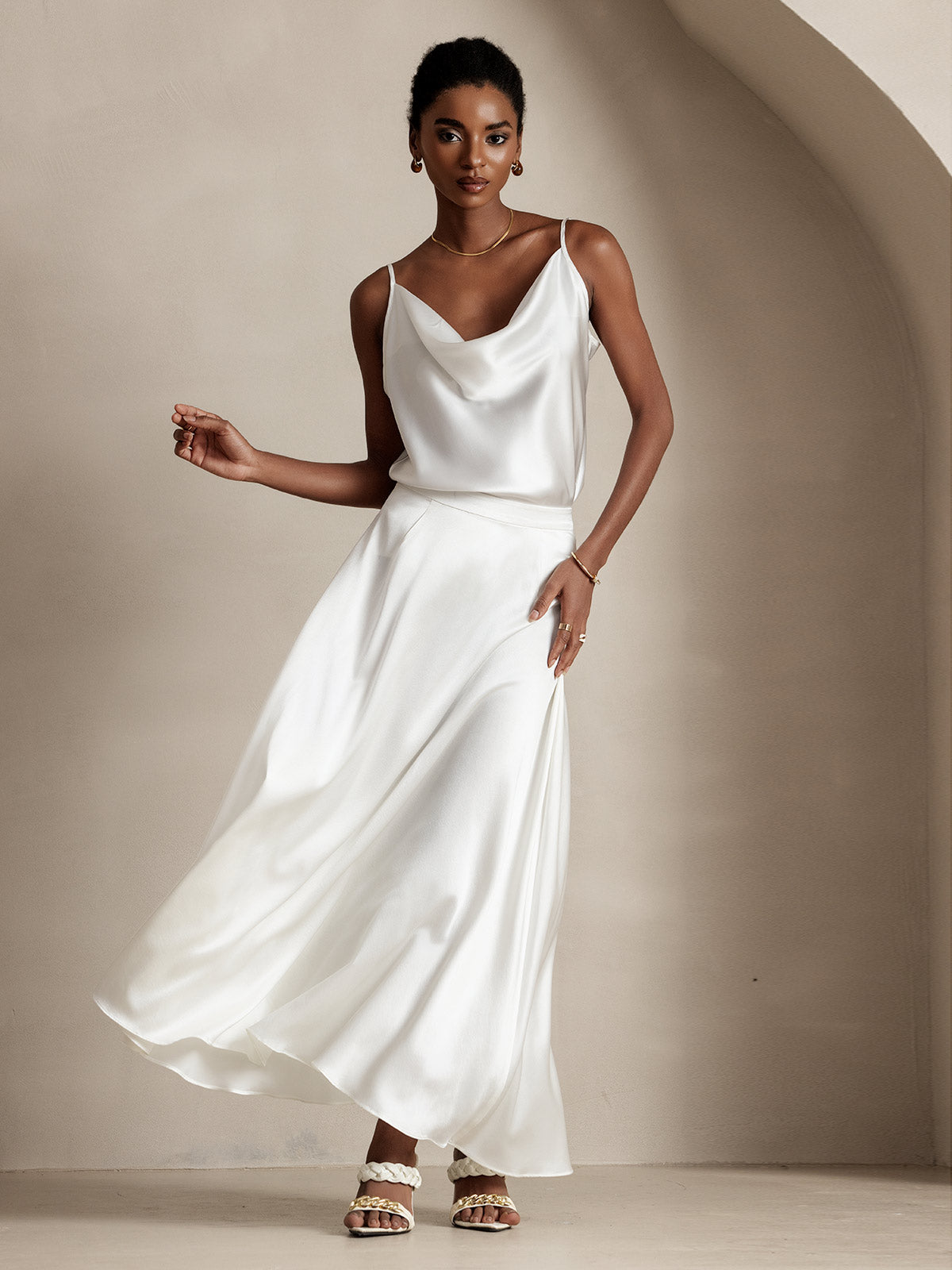 [Hvid] SilkSilky-DK 19Momme Silke Skirt 001