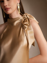[Champagne] SilkSilky-DK Sleeveless Halter Kjole 003