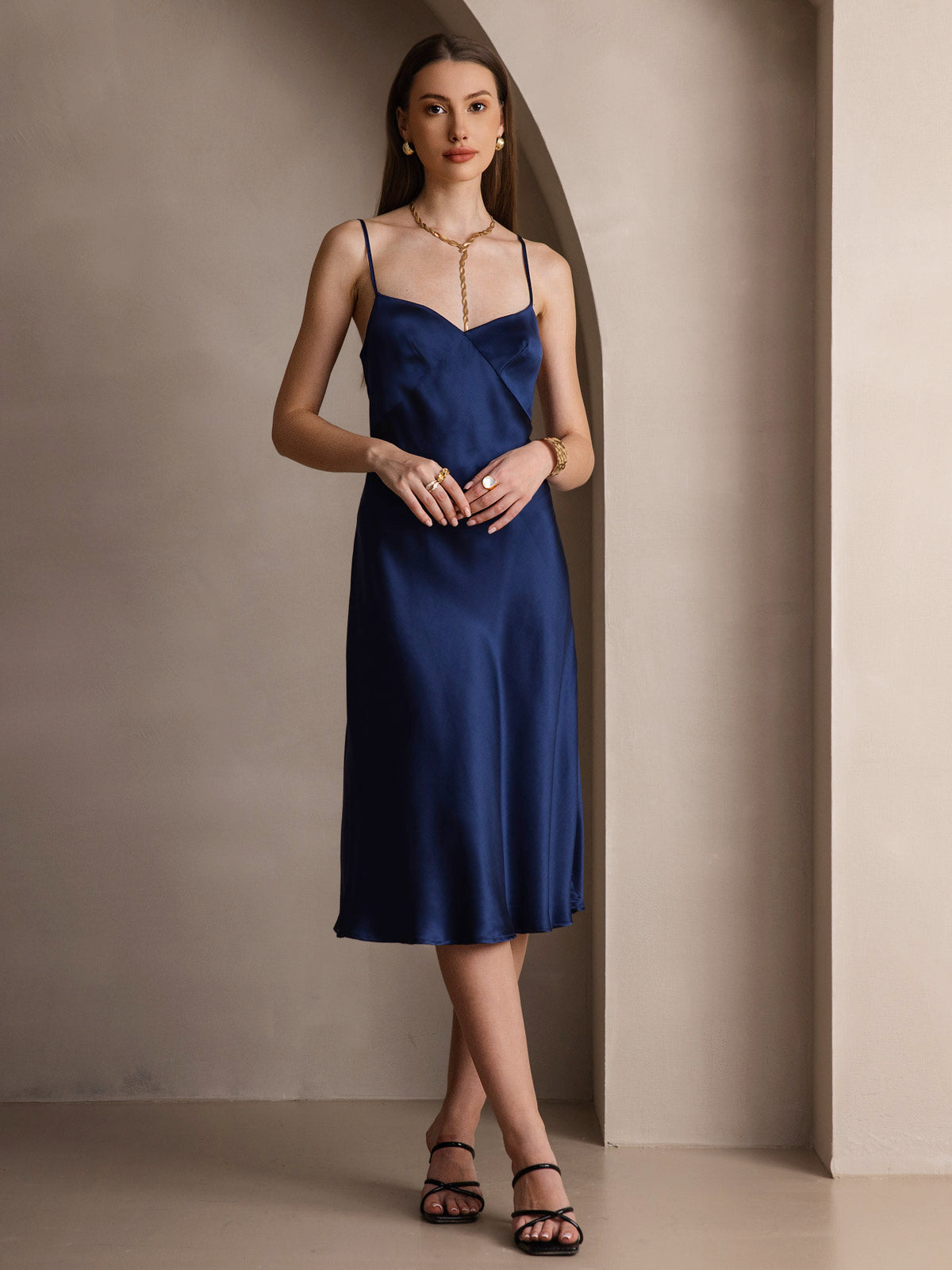 [Mørkeblå] SilkSilky-DK 19Momme Dress 005