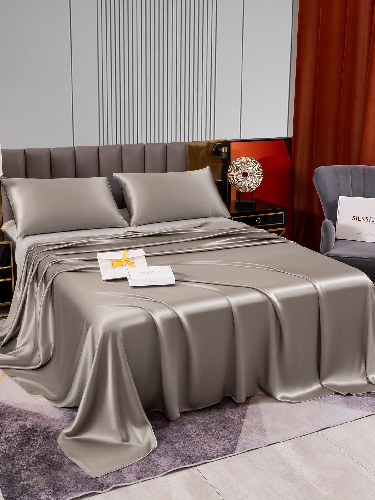 [Grå] SilkSilky-DK 22Momme Bedding Set 003