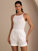 [Hvid] SilkSilky-DK Sleeveless Crew Neck Camisole Top 003