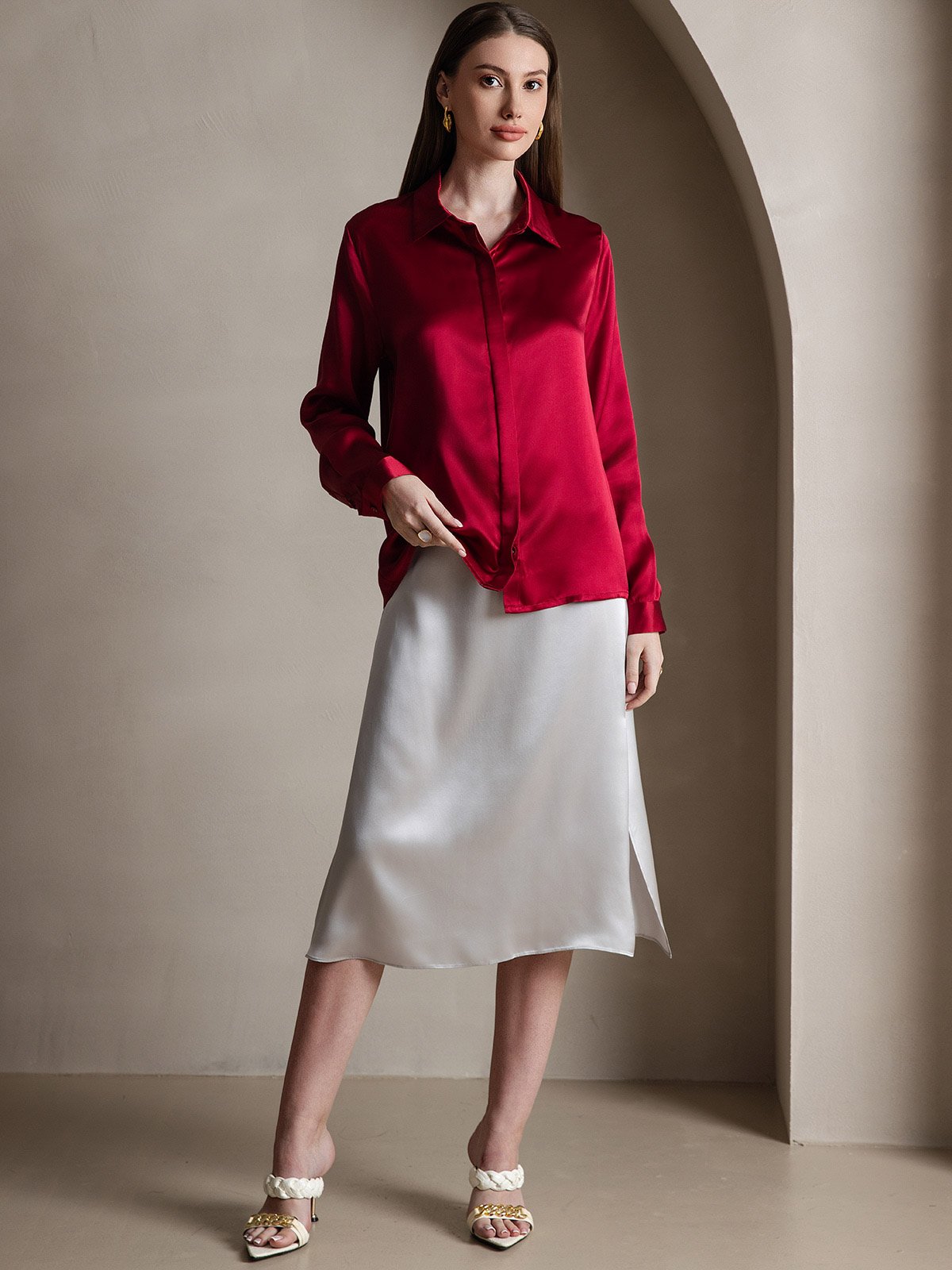 [Vin] SilkSilky-DK 19Momme Silke Womens Shirt 005