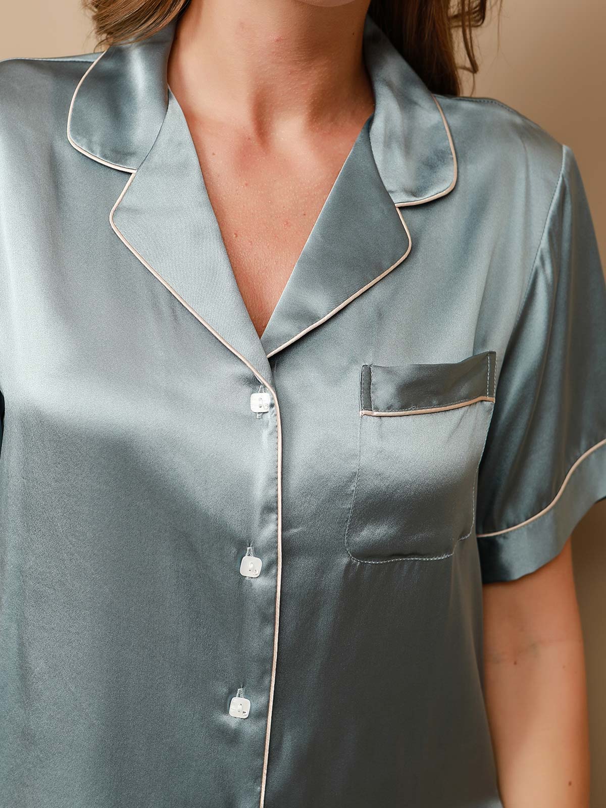 [Stål Blå] SilkSilky-DK Womens Pajamas 008