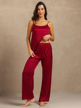 [Vin] SilkSilky-DK 19Momme Spaghetti Rem Dyb Rund Halsudskæring Camisole Sæt 005