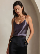 [Lilla Grå] SilkSilky-DK Spaghetti Strap V Neck Camisole Top 007
