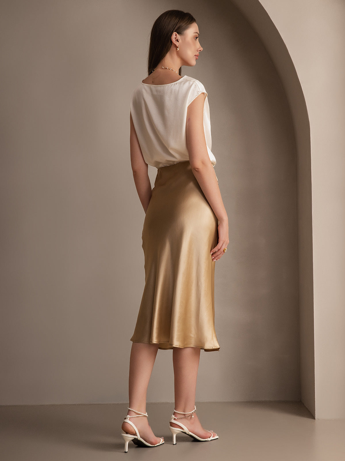[Champagne] SilkSilky-DK 19Momme Skirt 007,