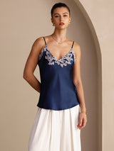 [Mørkeblå] SilkSilky-DK Sleeveless V Neck Camisole Top 004