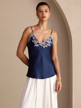 [Mørkeblå] SilkSilky-DK Sleeveless V Neck Camisole Top 004