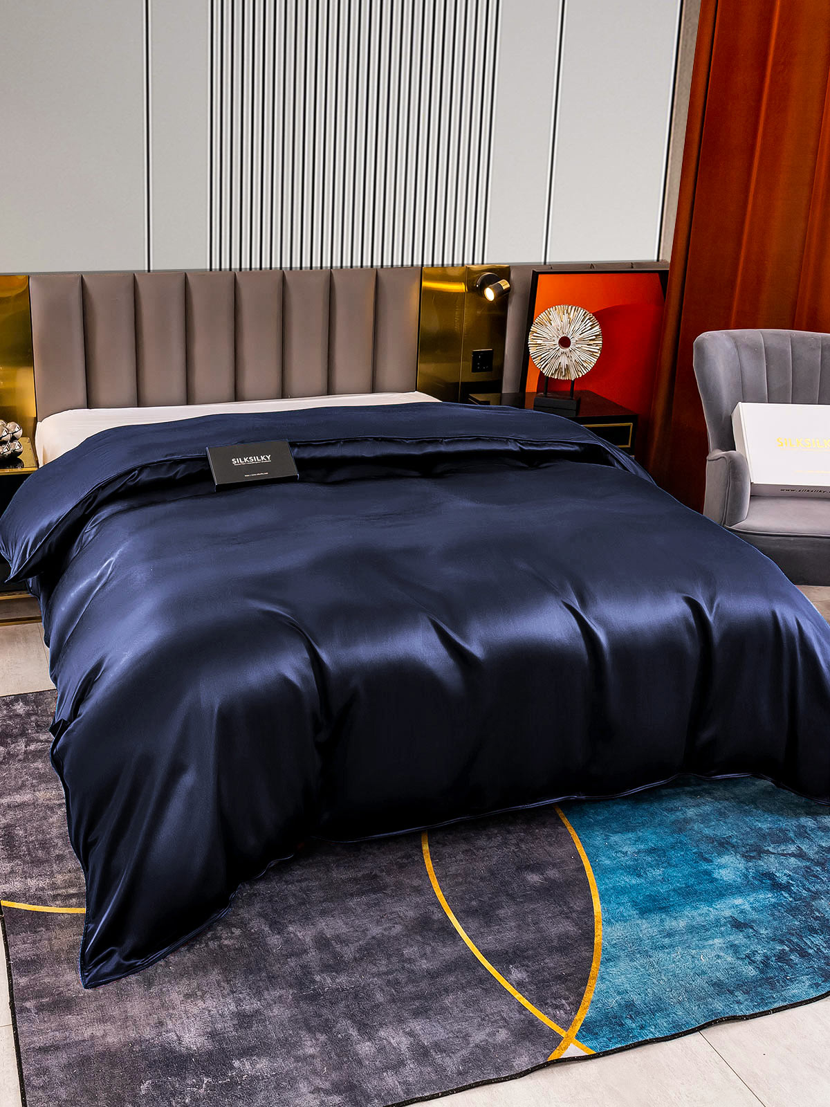 [Mørkeblå] SilkSilky-DK 22Momme Duvet Cover 003