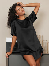 [Sort] SilkSilky-DK Short Sleeve Round Neck Dame Pyjamas 002