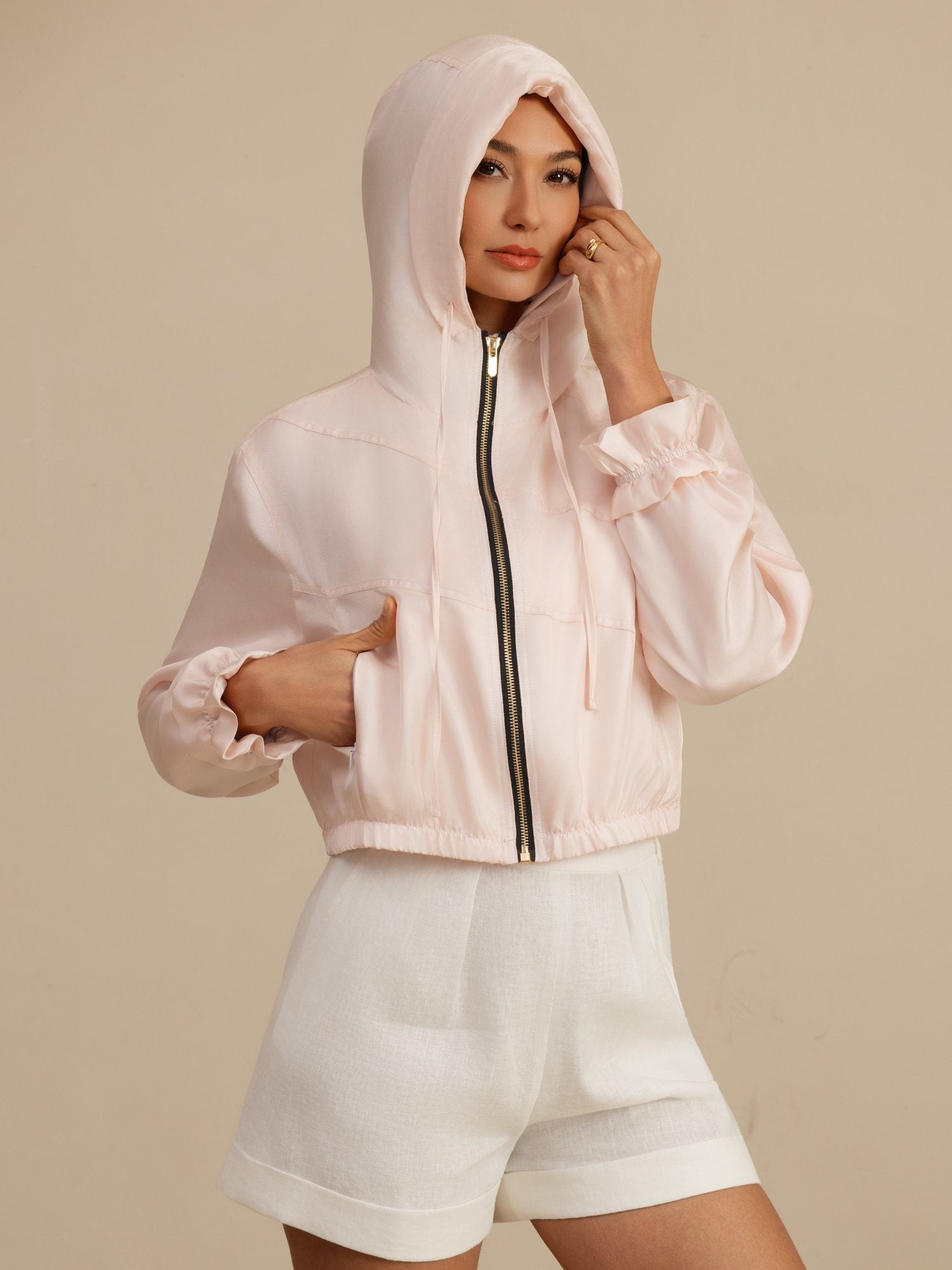 [Lyserød] SilkSilky-DK 18Momme Langærmet Høj Hals Overtøj til Kvinder 006