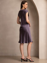 [Lilla Grå] SilkSilky-DK Cap Sleeve V Neck Natkjole 002