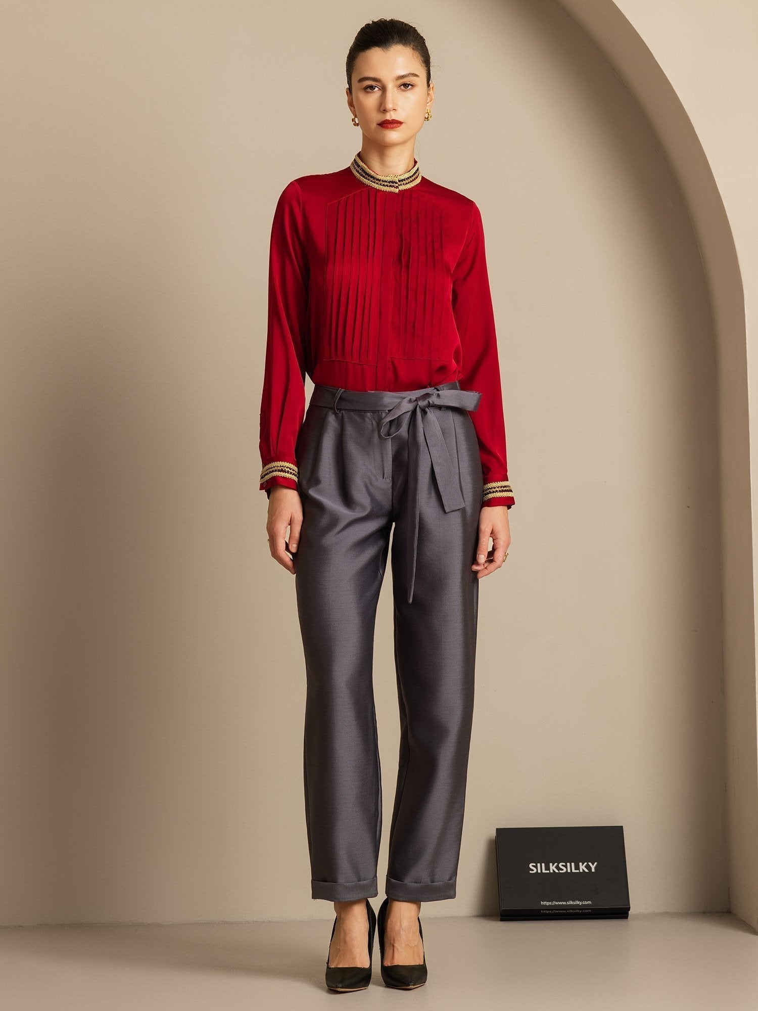 [Grå] SilkSilky-DK 32Momme Silke Womens Pants 006,