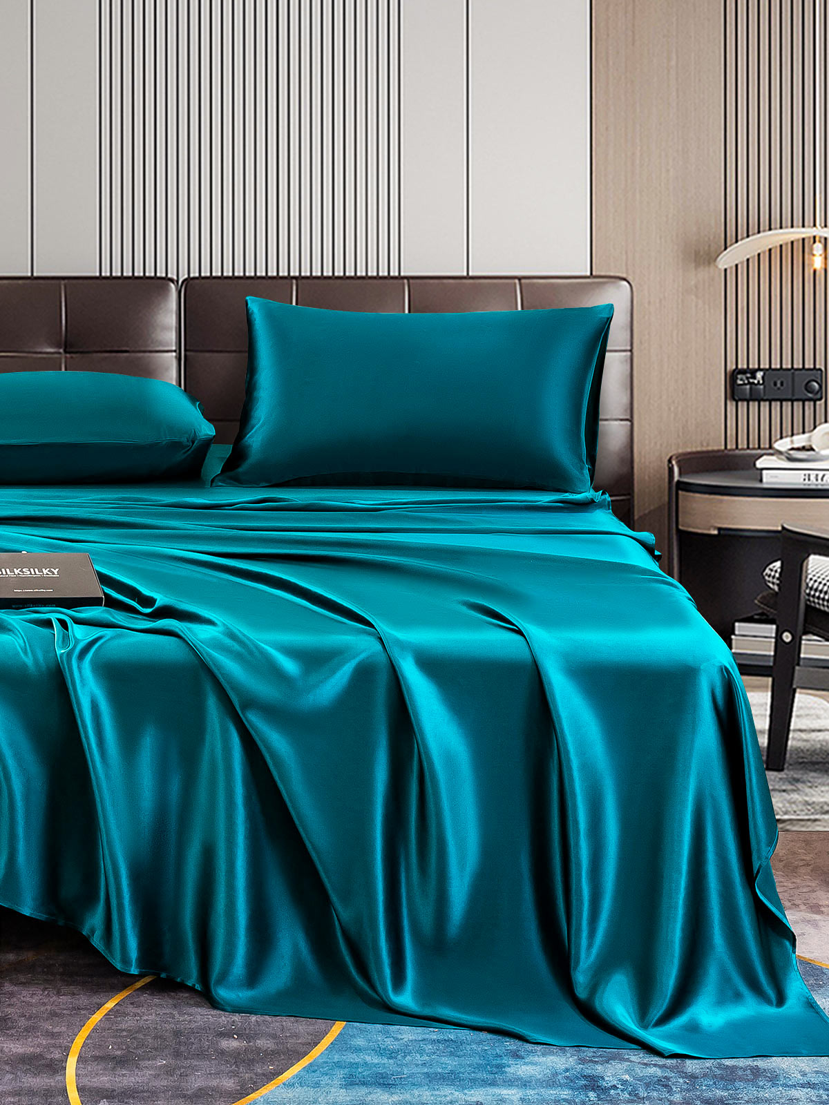 [Blågrøn] SilkSilky-DK 22Momme Bedding Set 004