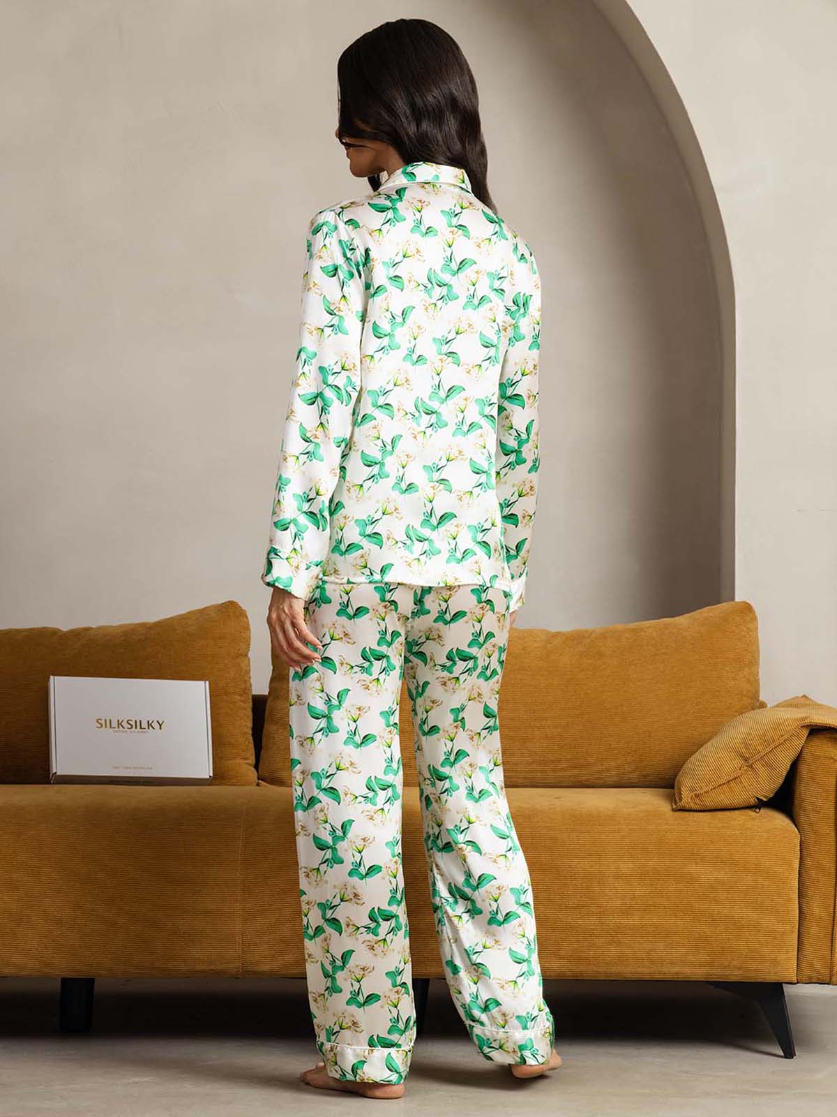 [Grøn Blomster] SilkSilky-DK Womens Pajamas 002
