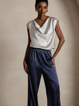 [Lysegrå] SilkSilky-DK Cap Sleeve Cowl Neck T-shirt til kvinder 003
