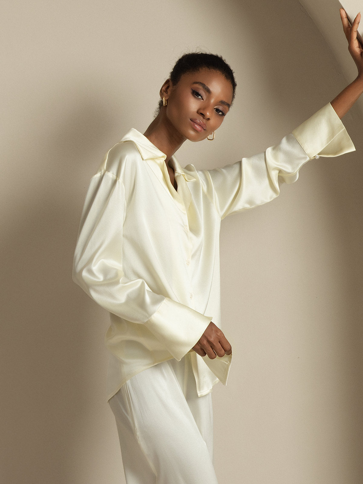 [Elfenben] SilkSilky-DK 19Momme Silke Womens Shirt 007