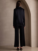 [Sort] SilkSilky-DK Long Sleeve Lapel Collar Dameskjorte 002