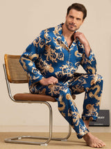 [Navy Drage] SilkSilky-DK Long Sleeve Notch Collar Pyjamas til Mænd 001