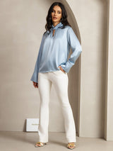 [Gråblå] SilkSilky-DK 19Momme Silke Womens Shirt 012