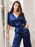 SilkSilky-DK-Pure-Silk-Half-Sleeve-Womens-Pajamas-Mørkeblå-005